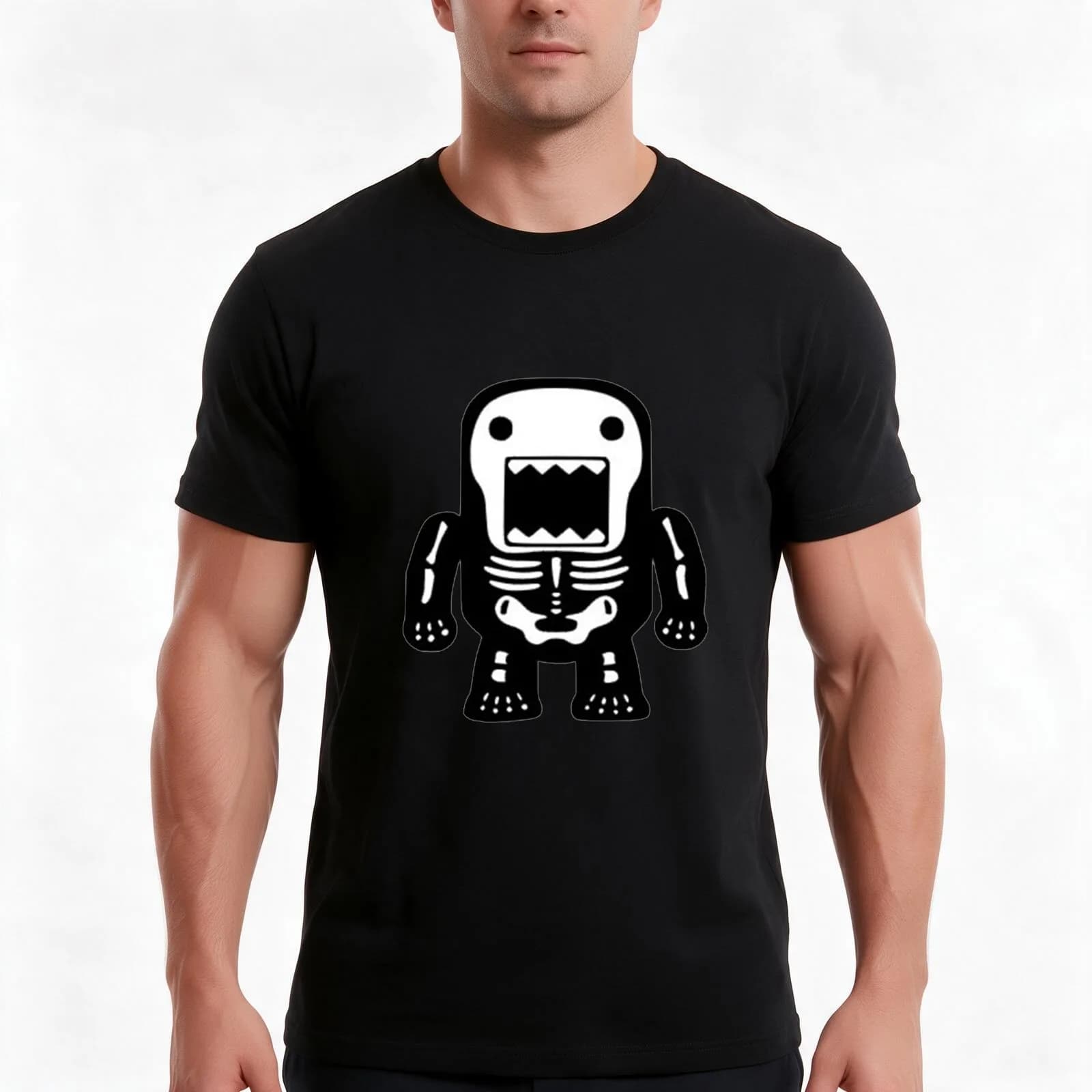 Domo Halloween T-Shirt, Summer Casual Cotton Tee, Oversized Streetwear Tops, Vintage Graphic Print, Loose Fit Short Sleeve