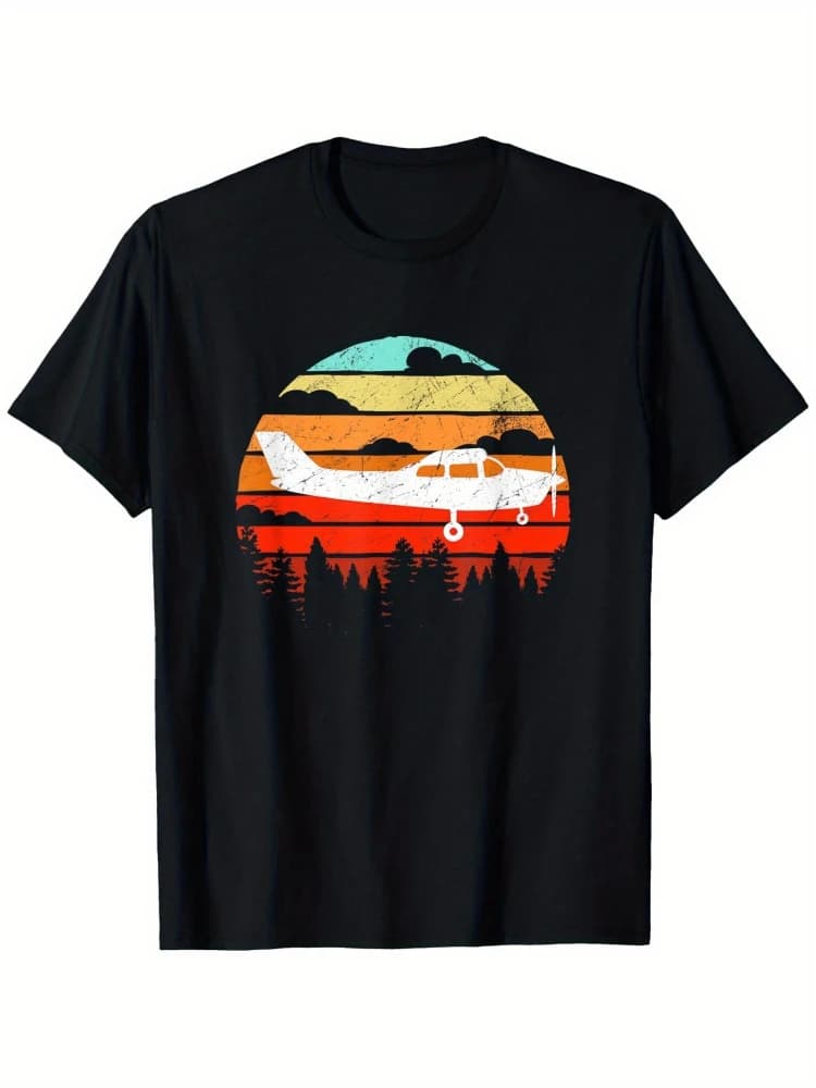with Retro C172 Aircraft design-100% cotton summer casual O-neck short sleeve printed men's T-shirt.