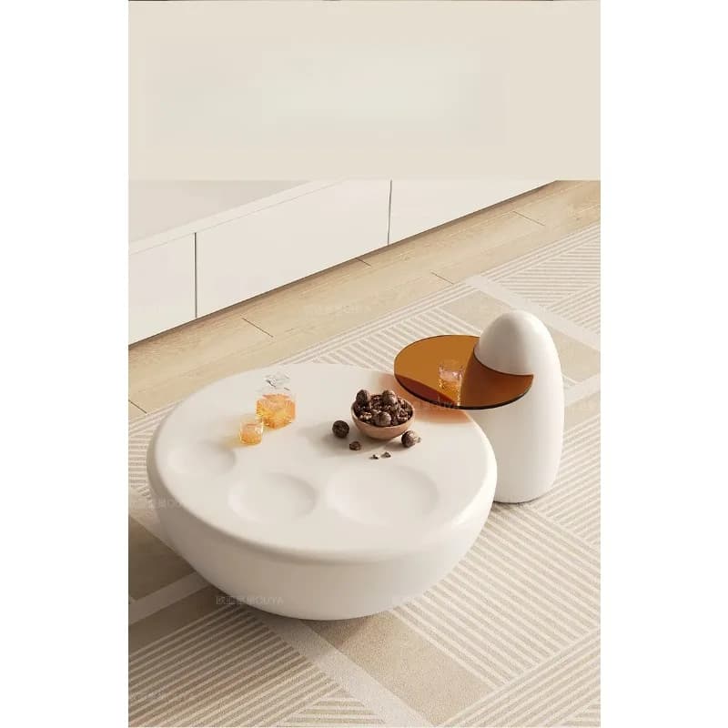 French cream wind round paint coffee table, glass cat claw coffee table design sense small apartment