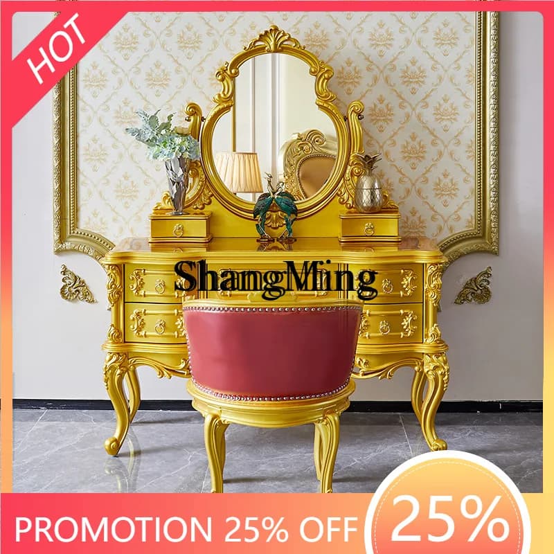 FG good-looking  Solid Wood Dressing Table Master Bedroom Makeup Table Large Villa Luxury gold Storage Cabinet