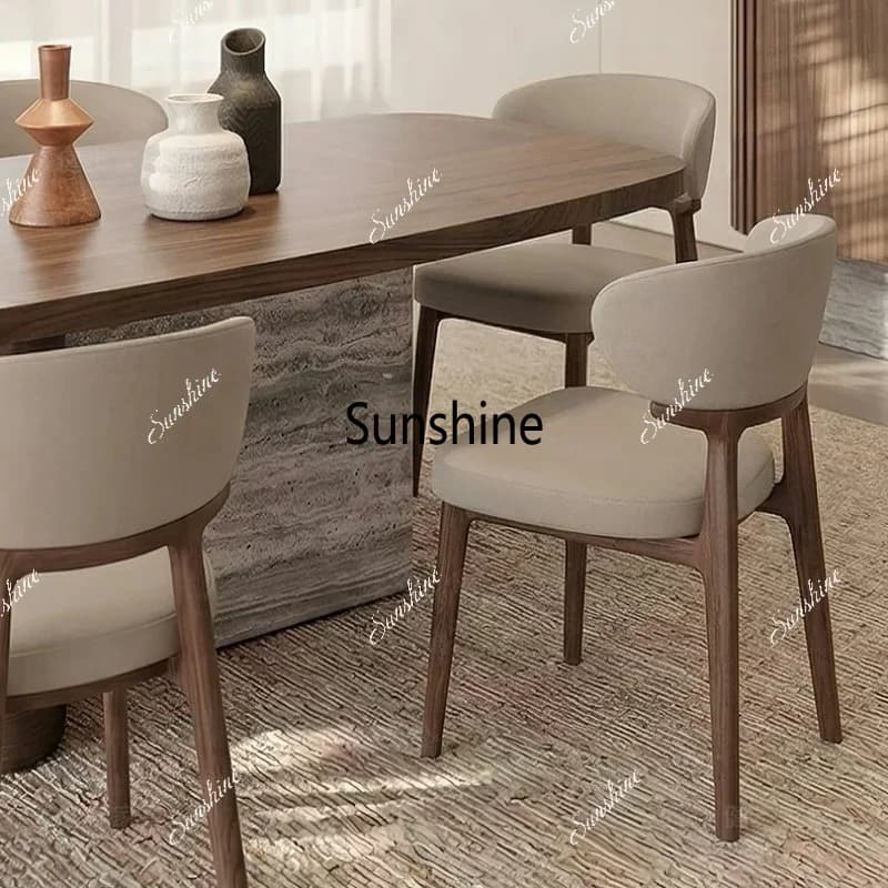 Minimalist style solid wood dining chair leather soft bag back chair study chairTJ