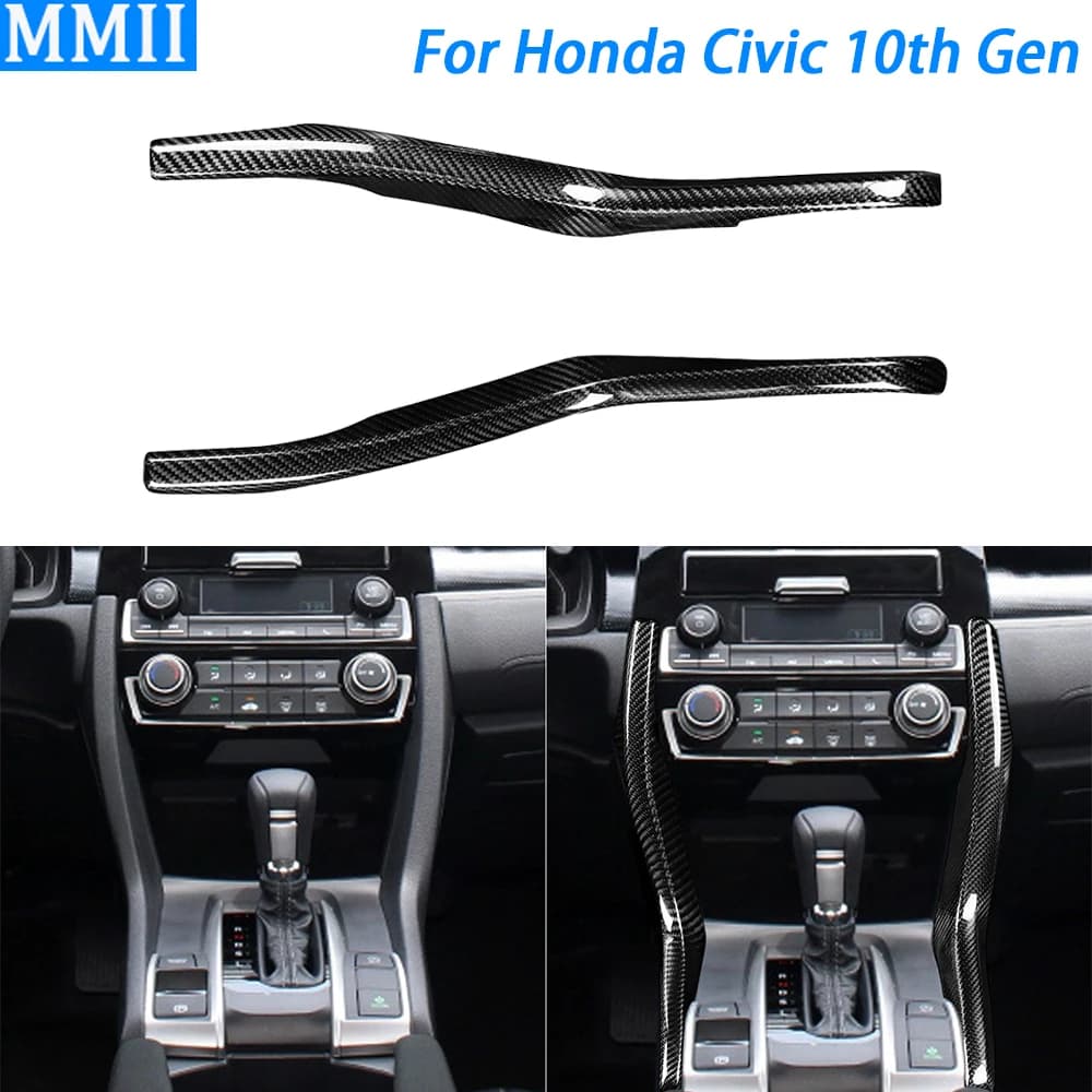 For Honda Civic 10th Gen MK X MK10 2016-2021 Real Dry Carbon Fiber Gear Shift Center Console Side Panel Cover Car Accessories