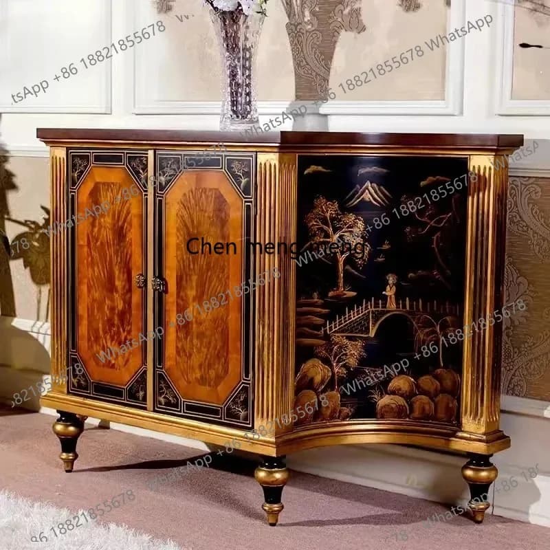 Neoclassical entrance cabinet retro hand-painted landscape painting foyer locker