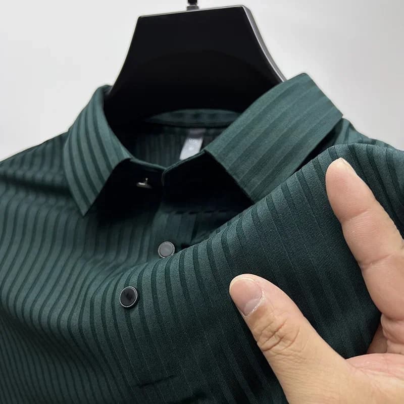 Luxury Business Ice Silk Short Sleeved T-shirt Men's Lapel Summer Solid Color Slider Quick Drying Polo Shirt Half Sleeve
