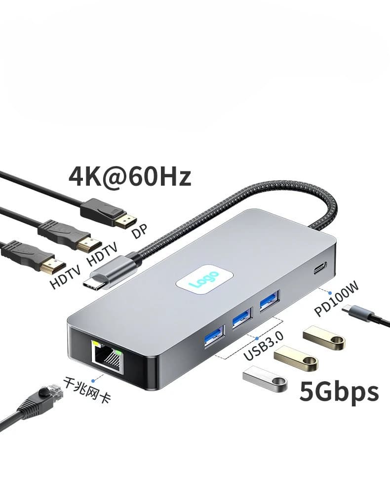 USB C HUB Docking Station 8-in-1 4K Triple Display Dual HDMI DP 5Gbps USB3.0 PD 100W SD/TF for MacBook Pro Air Dell XPS