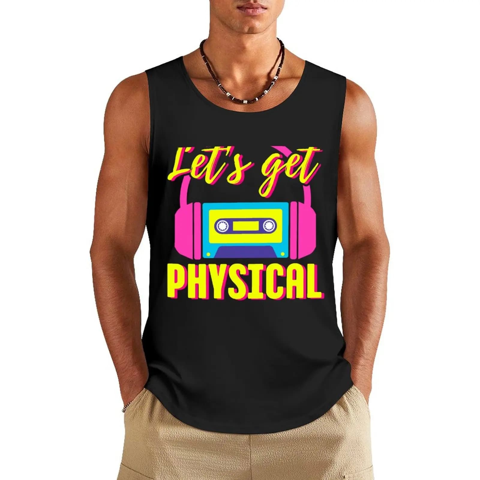 Lets Get Physical 80s Costume Party Retro Eighties Workout 1980s Tank Top summer gym Short sleeve men's t-shirts and tank tops
