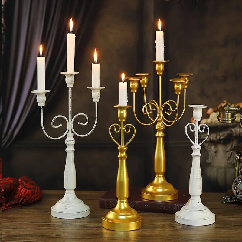 1/3/5 Head Golden European Iron Candlestick Hotel Wedding Metal Candlestick Decoration Romantic Candlelight Dinner Decoration