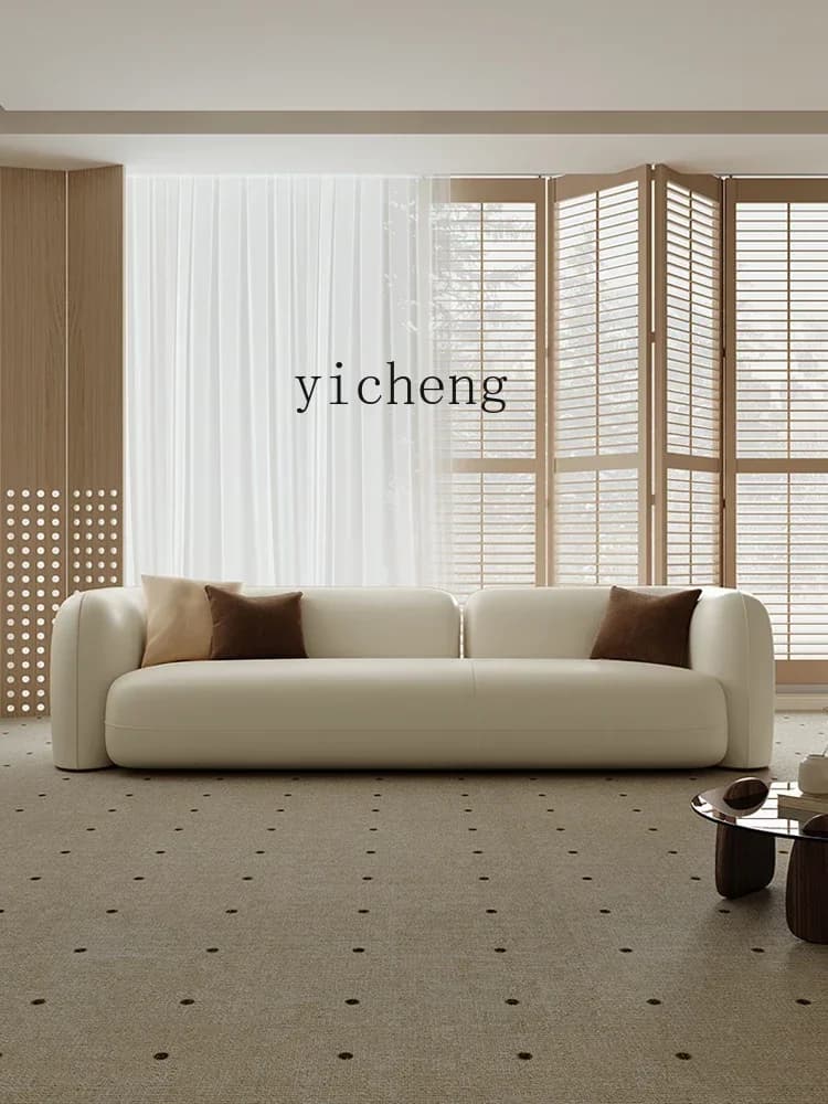 l3 leather sofa light French retro cream style living room modern simple small apartment straight row