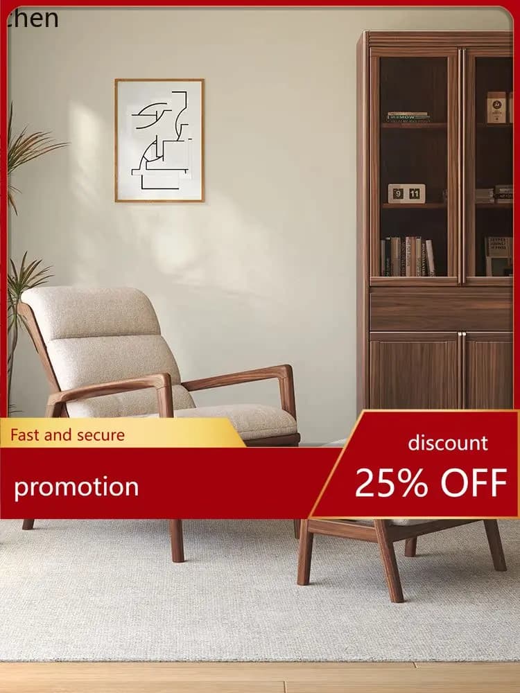 YFY Solid wood sofa chair Black walnut nap Lazy recliner Living room Home single bedroom Balcony Leisure