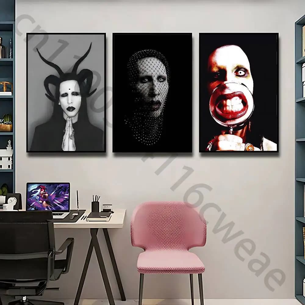 M-MarilynManson Poster Self-adhesive Art Waterproof Paper Sticker Coffee House Bar Room Wall Decor