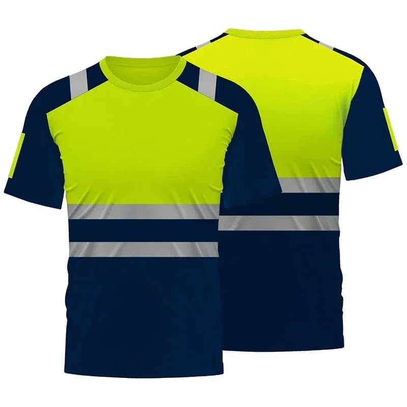 Men's High Visibility Reflective Strip T-Shirt Orange Black Color Block Workwear Safety Short Sleeve Casual Quick Dry Tee XS-6XL
