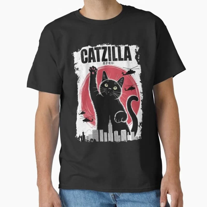 Catzilla Claw Strike King of Monster Gift t shirt for Cat Lover Short Sleeve Graphic tee Cute kitty y2k clothes All size Tops