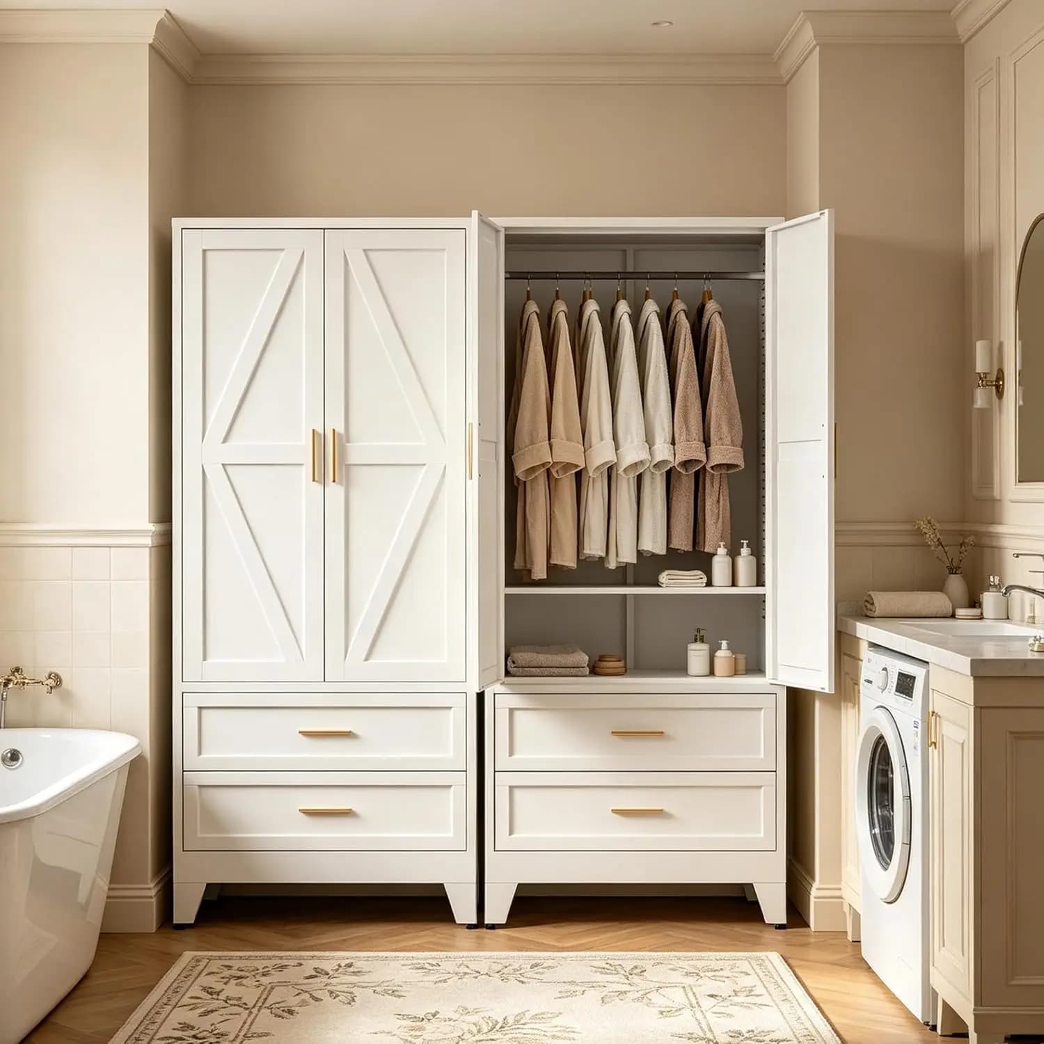 71" H White Armoire Wardrobe Closet with Drawers,Metal Wardrobe Closet with Doors and Shelves,Tall Wardrobe Closet