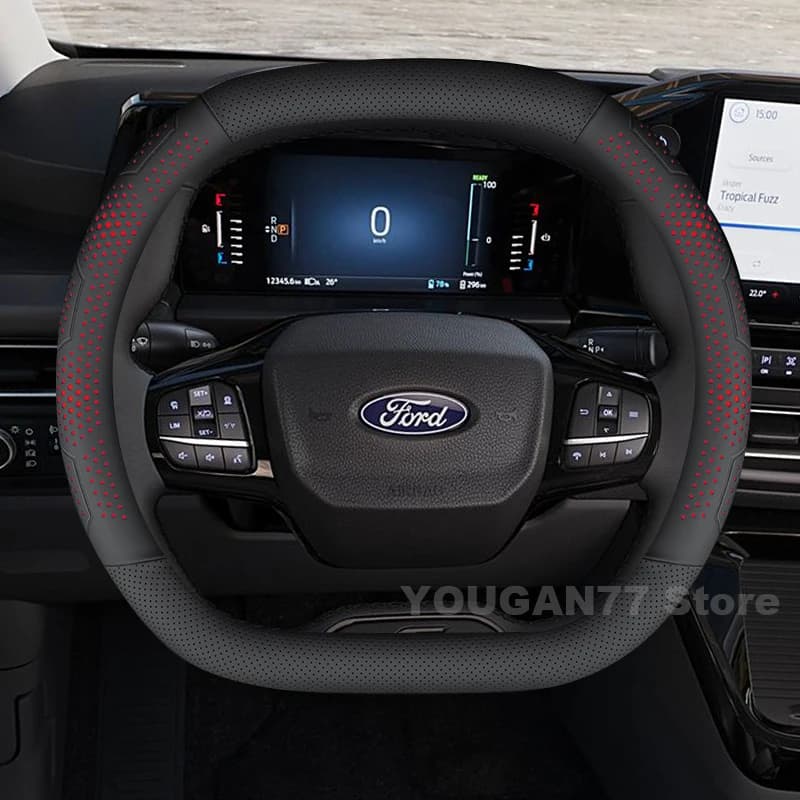 Leather Car Steering Wheel Cover For Ford Tourneo Custom Active 2022-2025 Auto Interior Ford Tourneo Custom Accessories 2025
