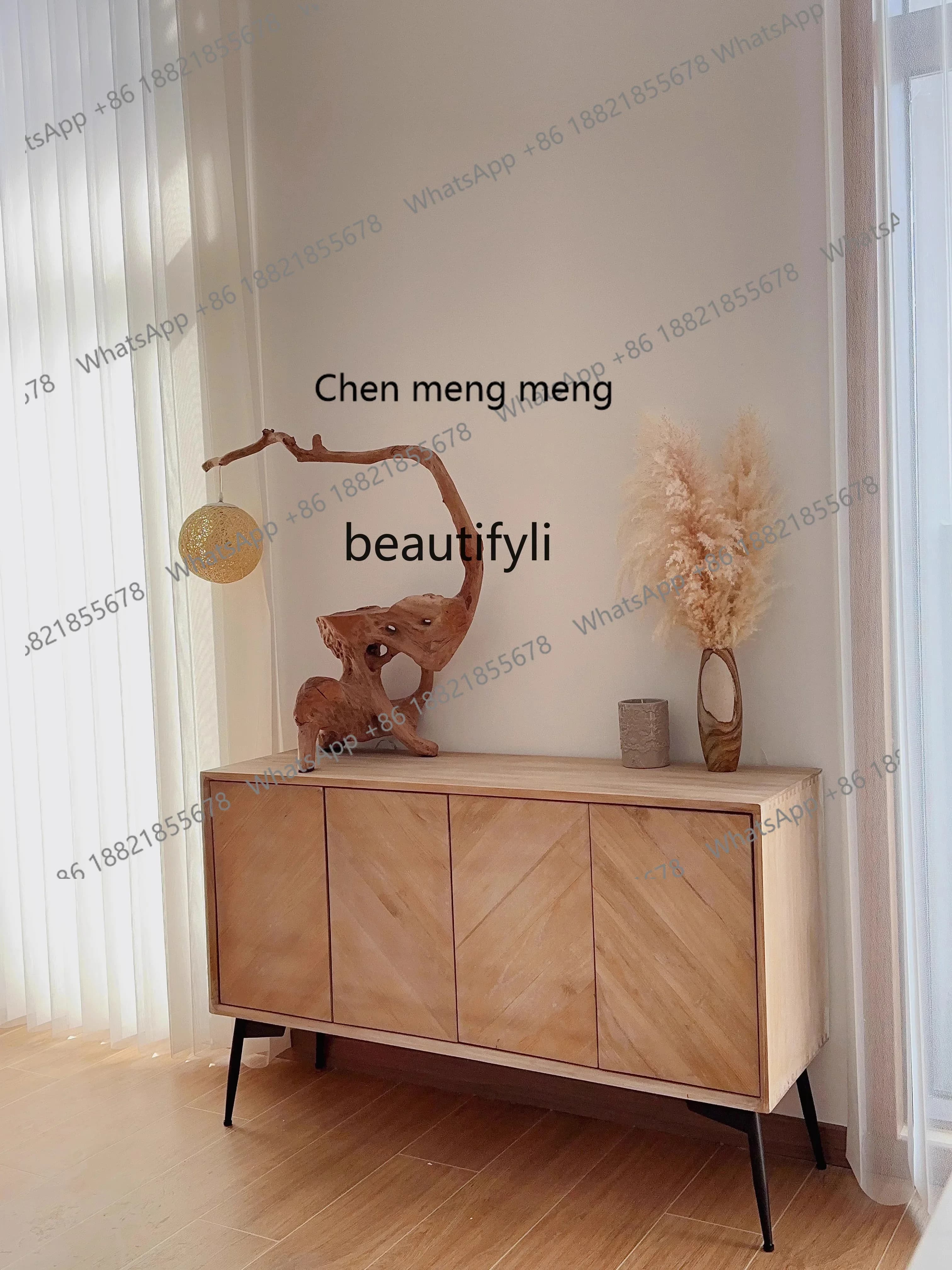 Nordic Light Luxury and Simplicity Home Entrance Living Room Sideboard Cabinet Solid Wood Cabinet Modern Style Partition Cabinet