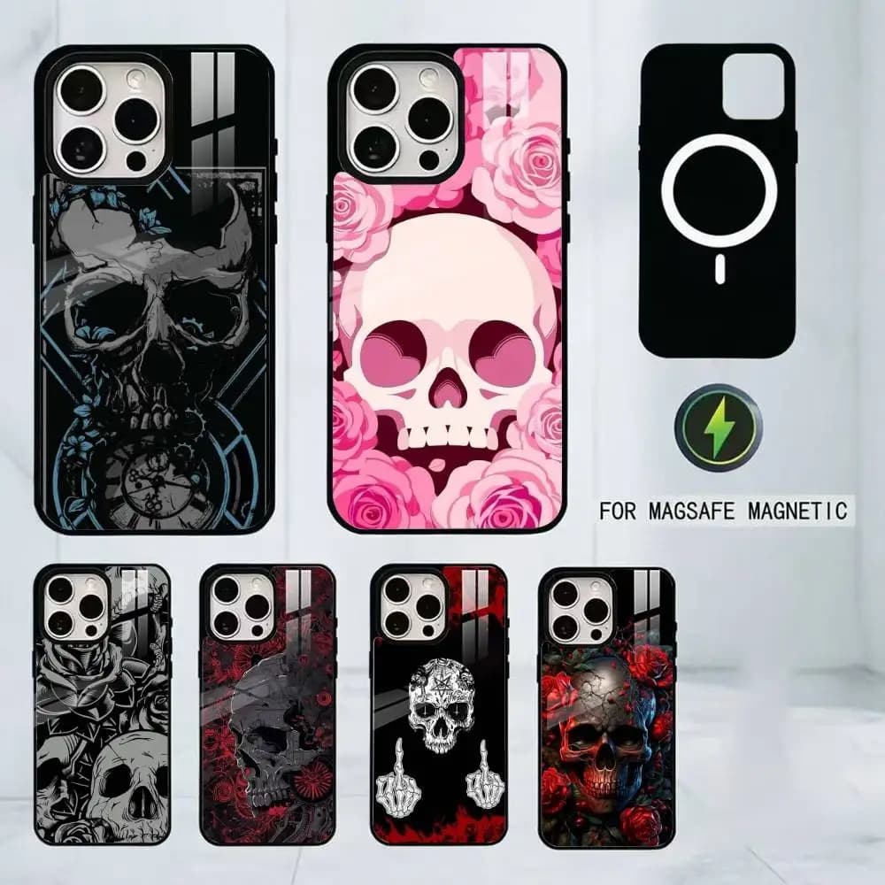 Hype Skull Phone Case For iPhone17,16,15,14,13,12,11 Plus,Pro Magnetic with Magsafe Wireless Charging