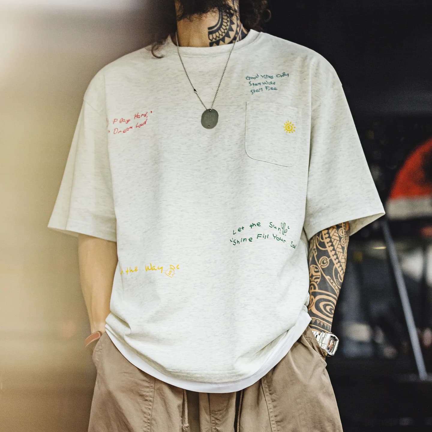 Maden Men's Cotton Retro Casual T-Shirt Letter Embroidered Crew Neck Loose Knit Short Sleeve Casual Daily Summer Fashion Tops