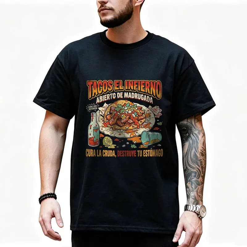 Half eaten taco Mexican Street Food Graphic T Shirt 0912 Retro Dark Humor Mexican Culture Halloween Alternative Art Tee