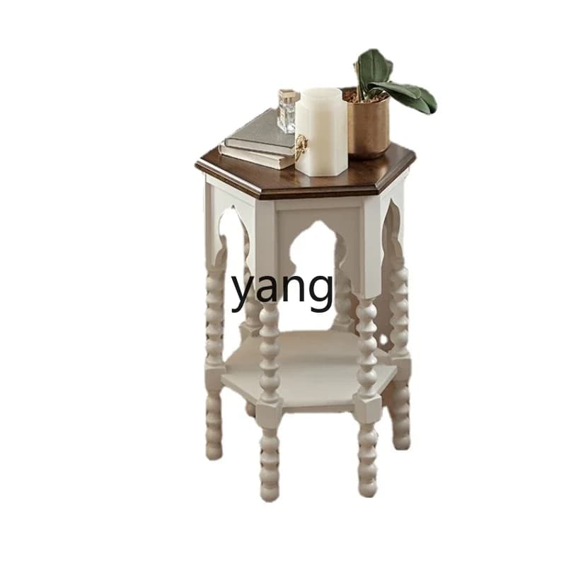 CX Solid Wood Bedside Cabinet Bedroom Side Table Hollow Hexagonal Table Simple Living Room Storage