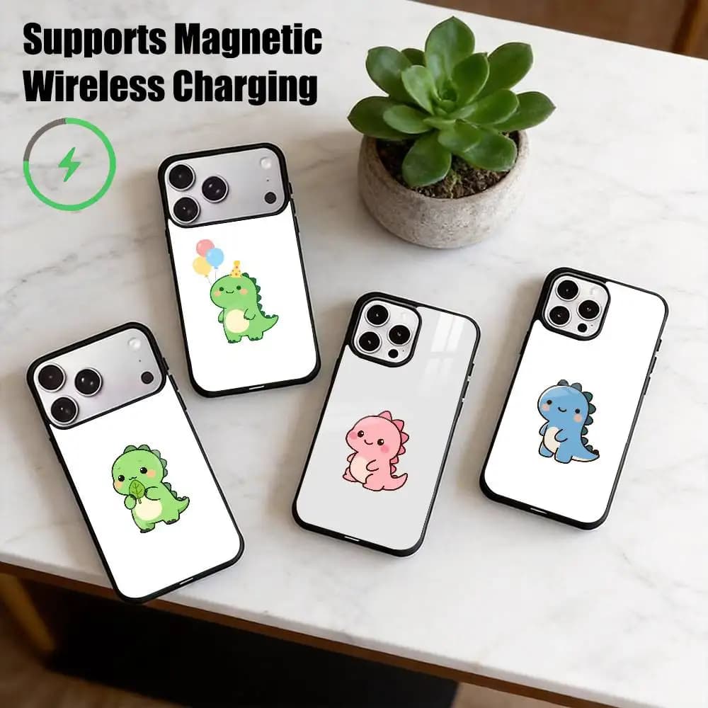 Minimal Healing Cartoon T-Rex Phone Case For iPhone17,16,15,14,13,12,11 Plus,Pro Compatible with magnetic wireless charging