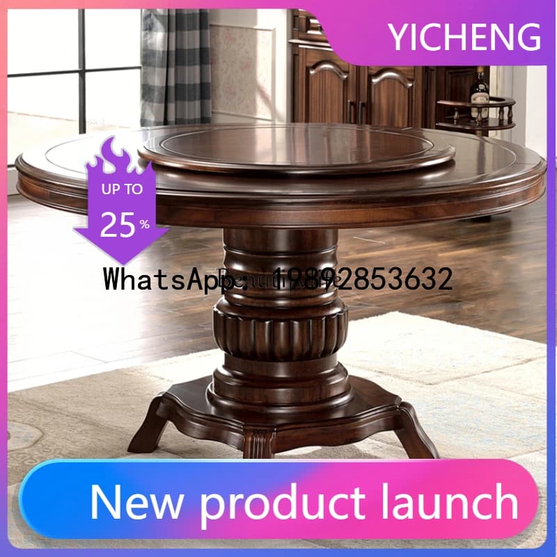 QQ **American round dining table black walnut all solid wood round dining table and chairs
