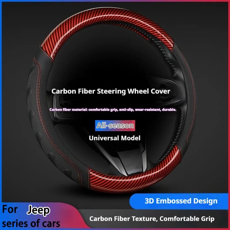 For Jeep Series of Cars Carbon Fiber Steering Wheel Cover, Breathable and Sporty, Anti Slip and Wear-resistant,All-season