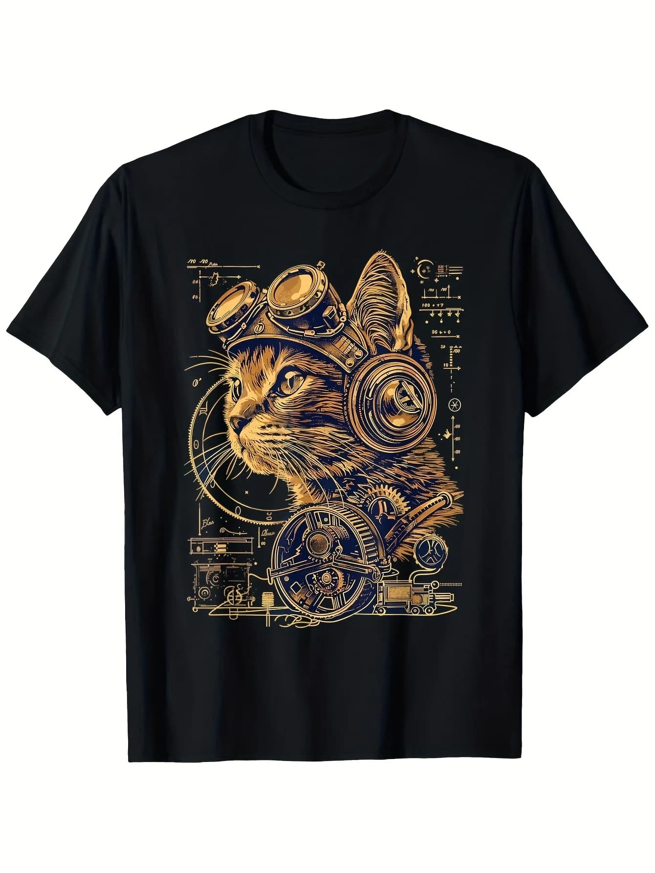 Steampunk Cat Victorian Industrial T-Shirt 100% Cotton O-Neck Short Sleeve Summer Casual Mens T-shirt Streetwear