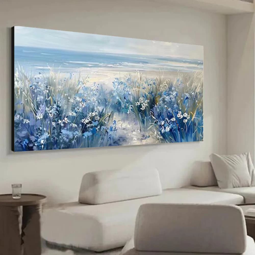 100% Handmade Ocean Oil Painting Abstract Blue Seascape Landscape Canvas Poster Wall Art Picture Decor Home Living Room Mural