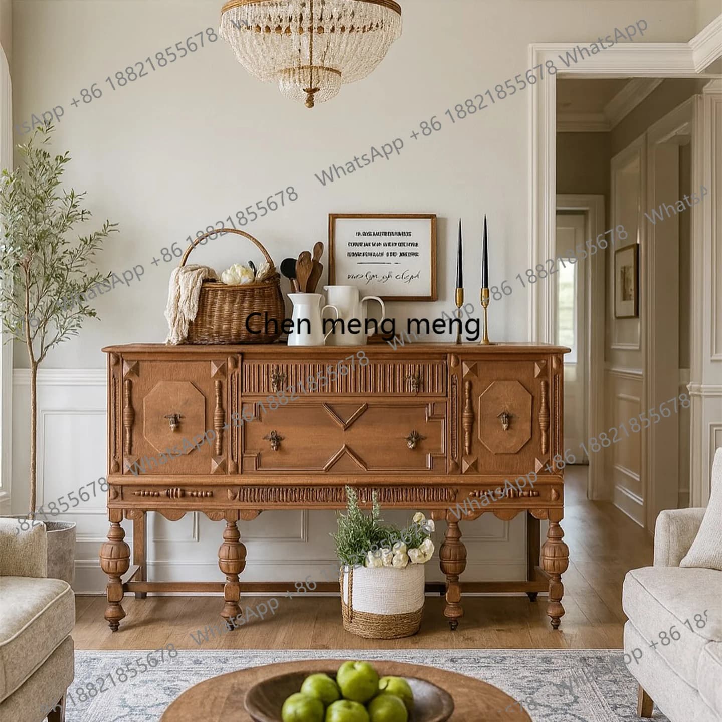 American carved dining side cabinet French retro decorative cabinet Solid wood side cabinet Villa furniture customization