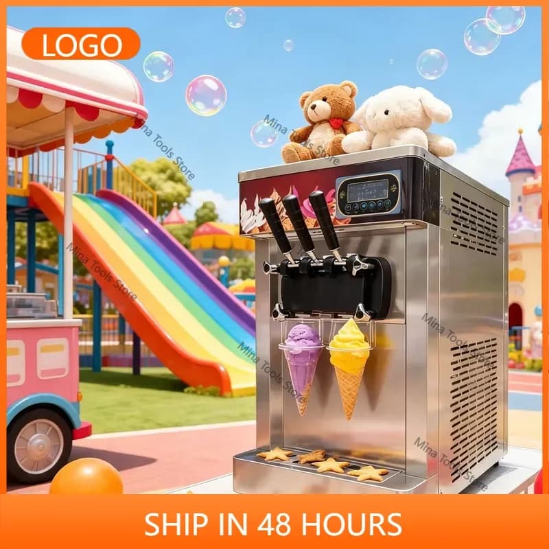 Commercial Countertop 3-Flavor Fruit Flavors Soft Serve Ice Cream Machine Fast Cooling Stainless Steel GMCC Compressor R410a