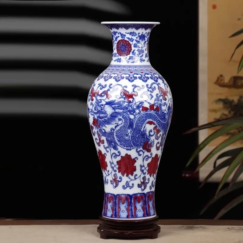 Blue and White Porcelain Vase Decoration Home Living Room Flower Arrangement Antique Small Decorative Crafts Jingdezhen Cer