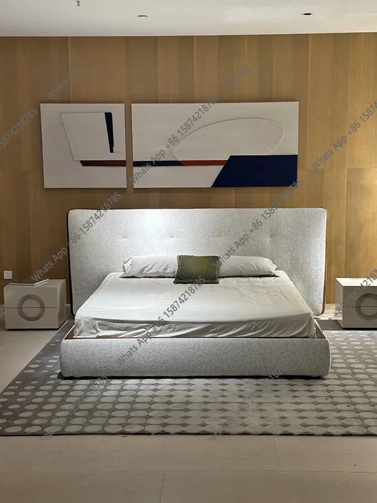 B Bed: Italian Designer Villa Master Bedroom Wide Screen 1.8 Meters 1.5 Meters Double Fabric Bed Minimalist Italian Minimalist I