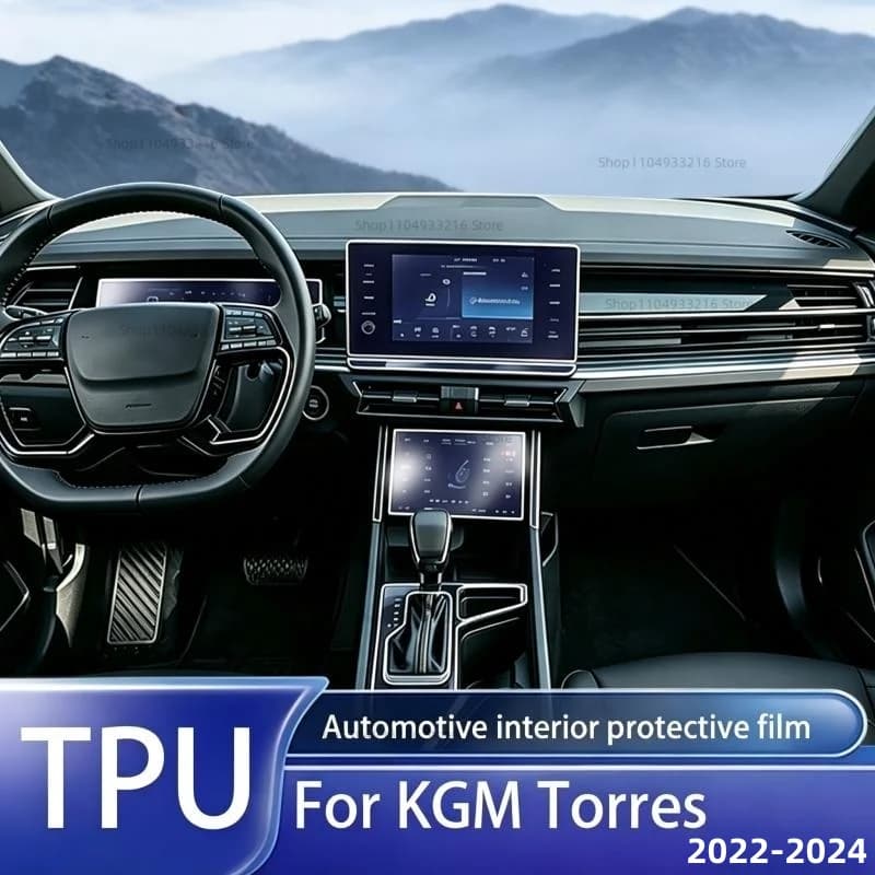 Transparent TPU Protective Film Anti-scratch For KGM Torres 2022-2024 Car Interior Center Console Dashboard Navigation Pre-cut