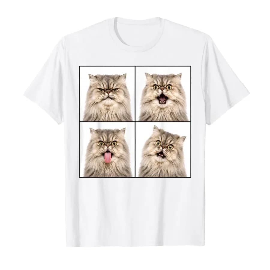 Persian Cat in Photobooth _ Funny Furry Cute Cats Faces T-shirt For Men Women 100% Cotton T Shirts Short Sleeve Tops 0427-2