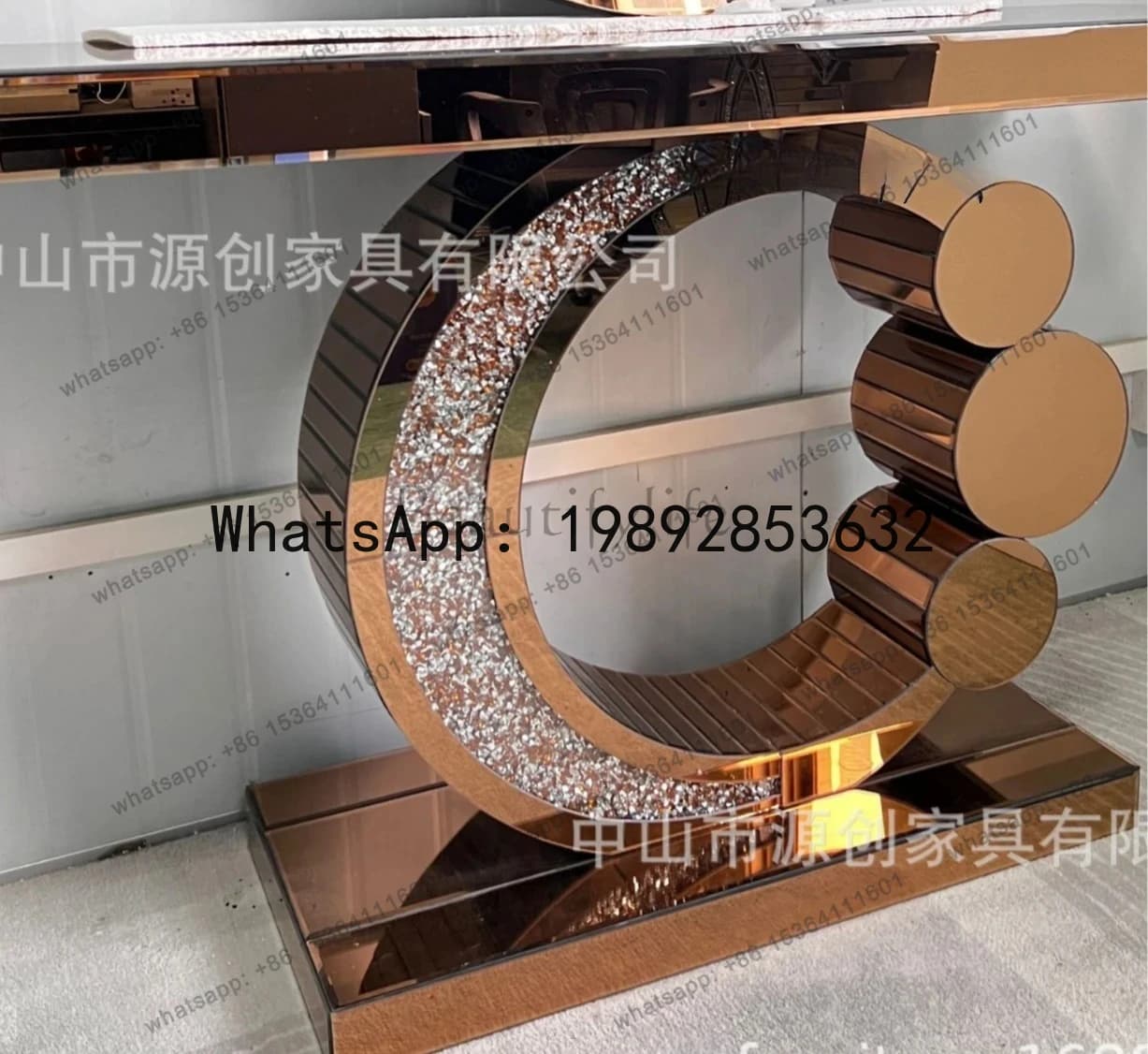 Modern simple mirror furniture Xingyue entrance table rose gold European strip case partition view platform mirror
