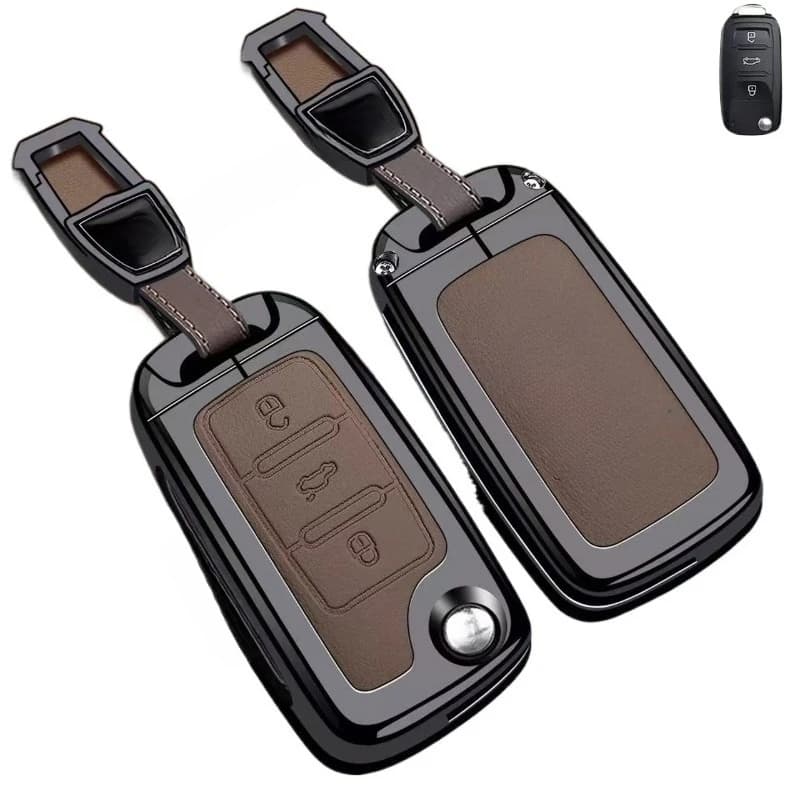 Zinc Alloy Key Fob Cover for Skoda Superb/Octavia/Fabia/Rapid/Yeti/Kamiq, Heavy Duty Metal Protective Case Shell with Keychain
