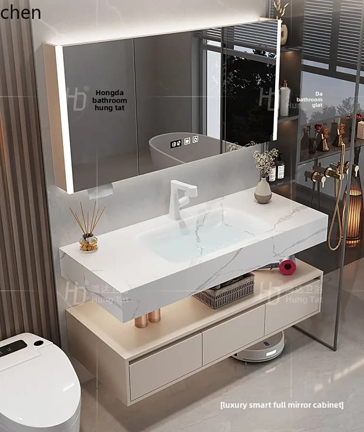 FF  bathroom cabinet rock slab seamless integrated basin washstand hand and face basin cabinet combination