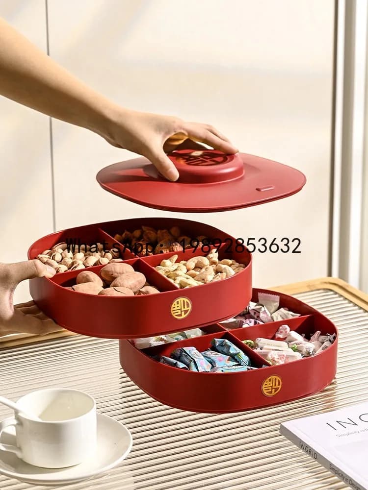 HZ wedding candy box housewarming gift box plastic double-layer coffee table dried fruit plate snack storage melon seeds