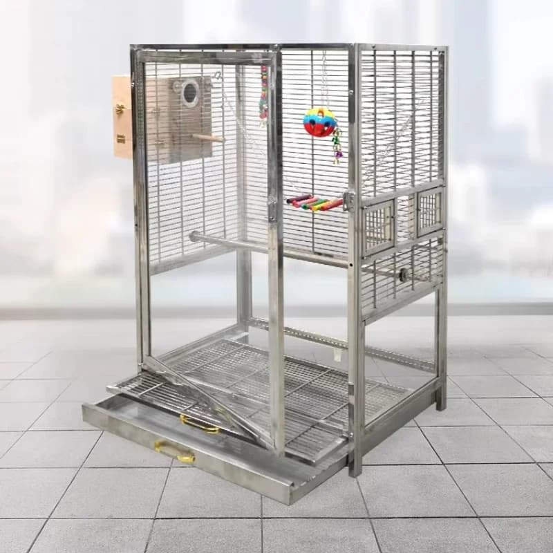 304 stainless steel ornamental bird cage splash-proof transparent glass cage luxury villa parrot breeding cage