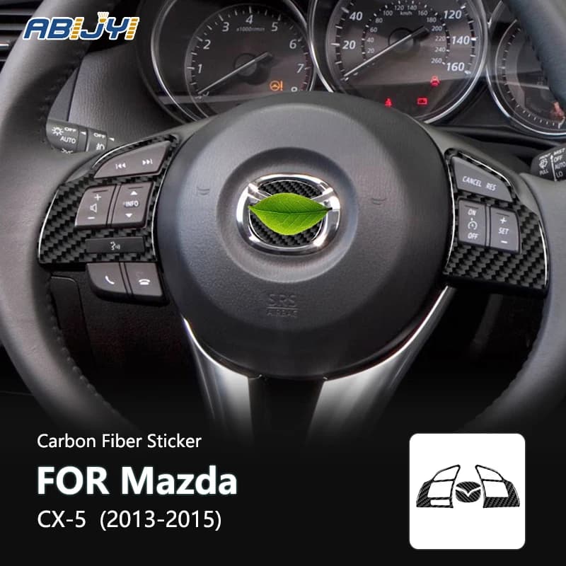 For Mazda CX-5 2013 2014 2015 Accessories Carbon Fiber Style Interior Steering Wheel Panel Trim Cover Trim Sticker Decoration