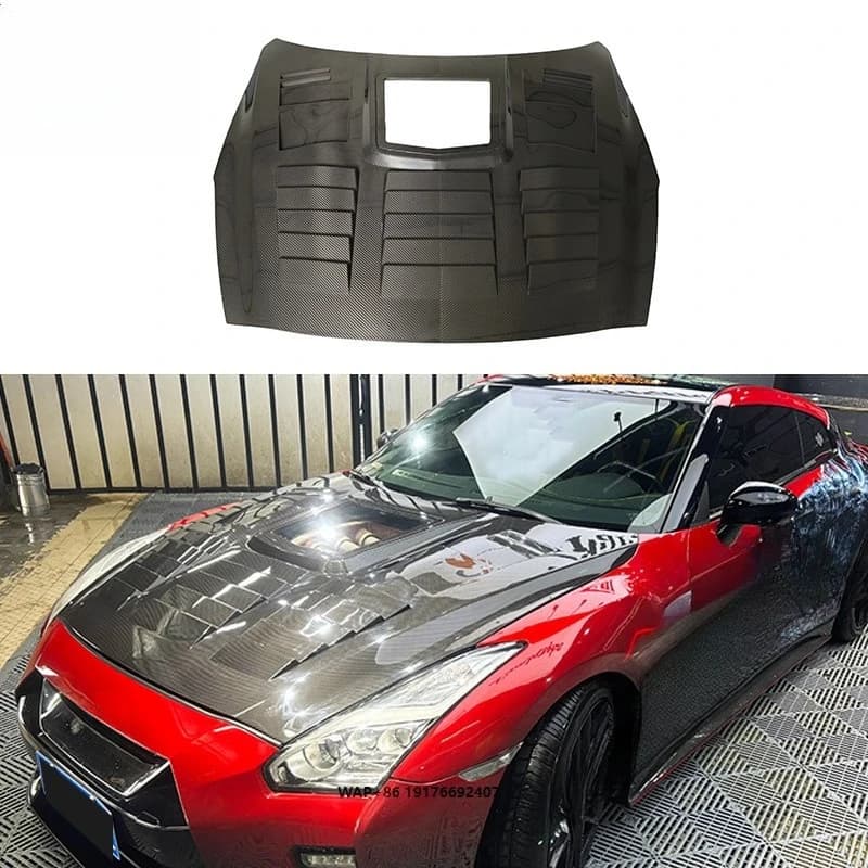 Dry carbon fiber hood fiber engine cover, modified front bonnet suitable for 2009-2015 GTR35Transparent carbon fiber hood
