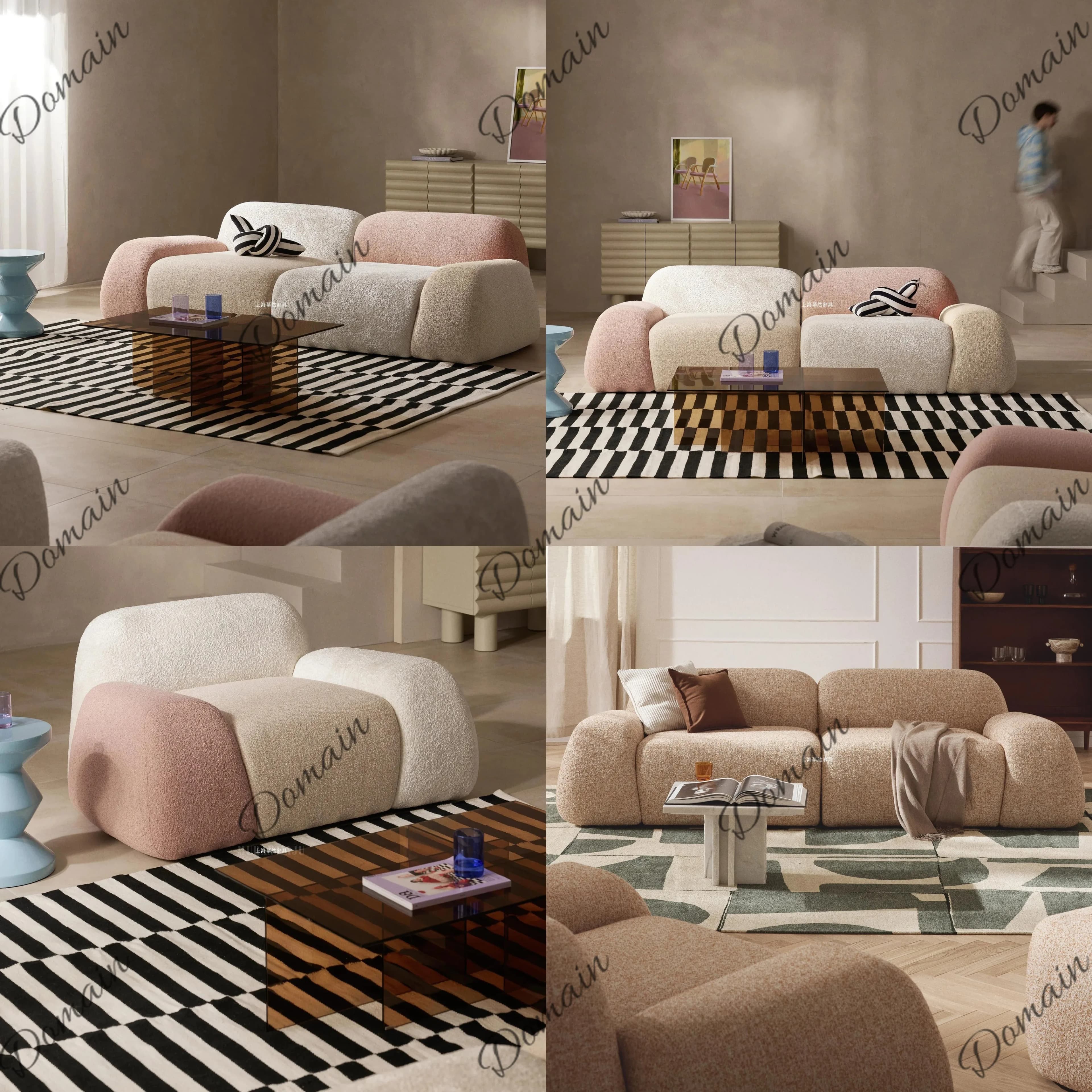 Italian cream-style creative color-block sofa, stylish and comfortable for small apartments, designer style with high-end design