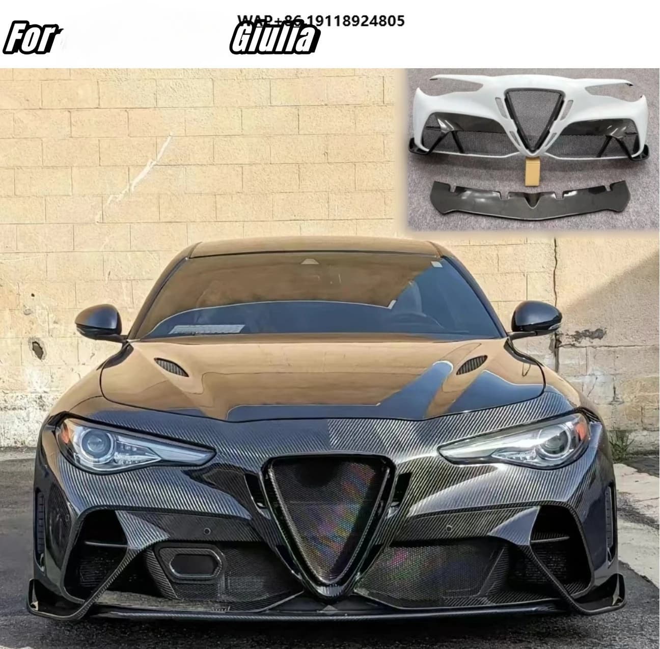 Carbon Front Bumper Fits for  Giulia GTAM Style Upgrade Bumper Car Part 2016-2023