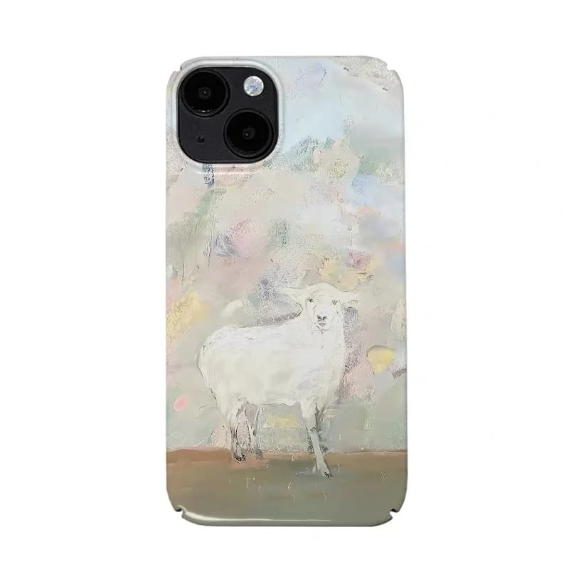 Graffiti Pink Oil Painting Lamb Case for IPHONE 17 16 ProMax 15 14 Plus 13 12 MINI 11 PRO 16Plus XR XS MAX Acrylic Phone Cover