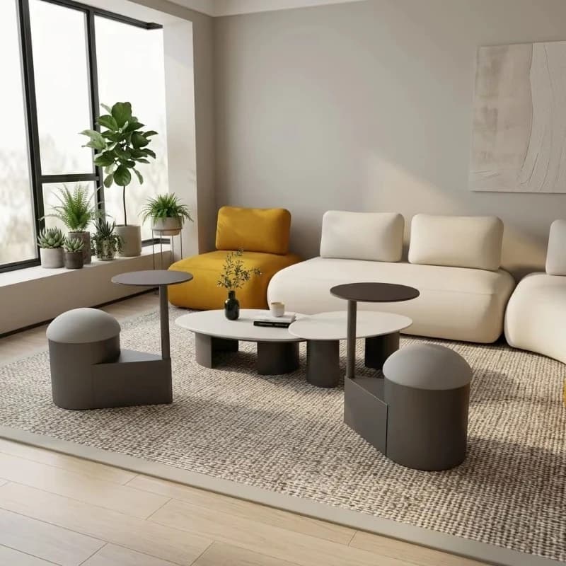Modern style upholstered round seat with built-in side table living room furniture