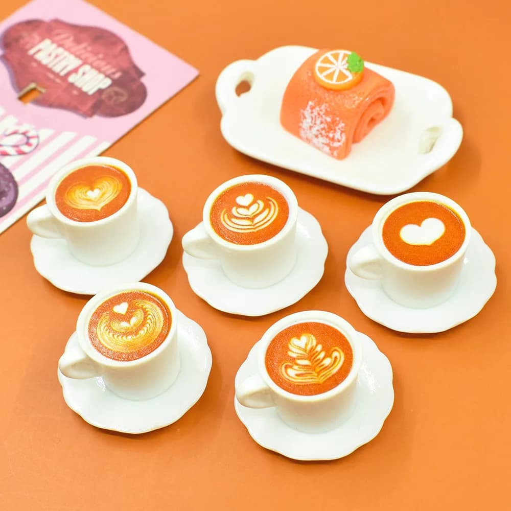 Mini Coffee Cup Cafe Plate Resin Dollhouse Simulation Food Play Scale Ornaments Diy Handmade Doll Accessories Home Decor Crafts