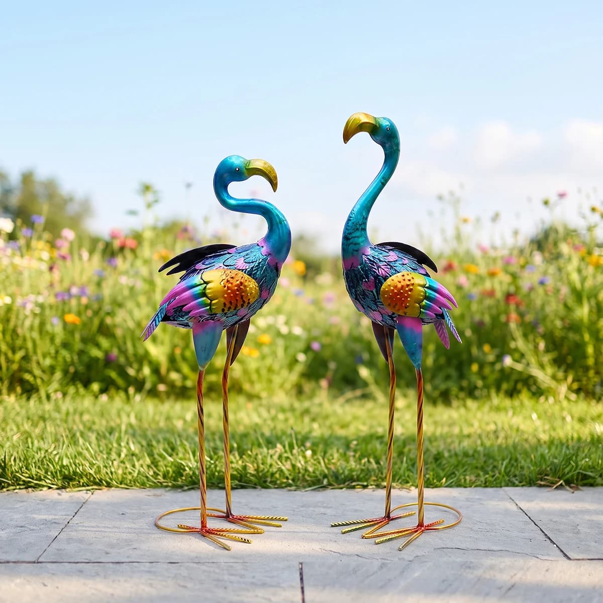 GEEYANG Large Metal Flamingo Garden Statue Sculpture - Indoor/Outdoor Yard Patio Lawn Decor Ideal Mother's Day Wedding Gift