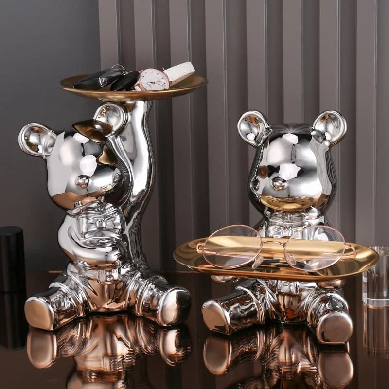 Sculpture Ceramic Colorful Plating Bear Storage Box Home Living Room Desktop Storage Tray Decorative Statue