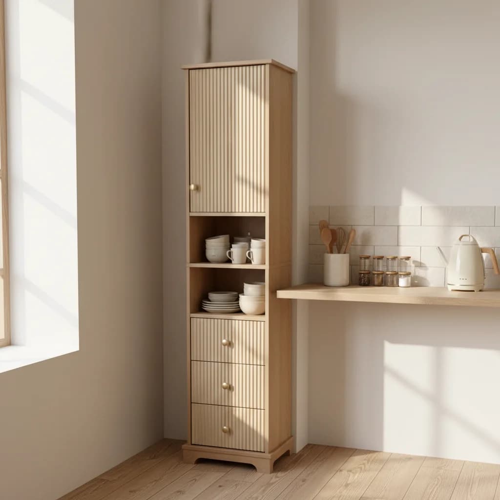 xx-Modern Wood Tall Sideboard with 3 Drawers & Flat Door Large Storage Kitchen Wood Cabinet 3 Inner Shelves for Dining Room^
