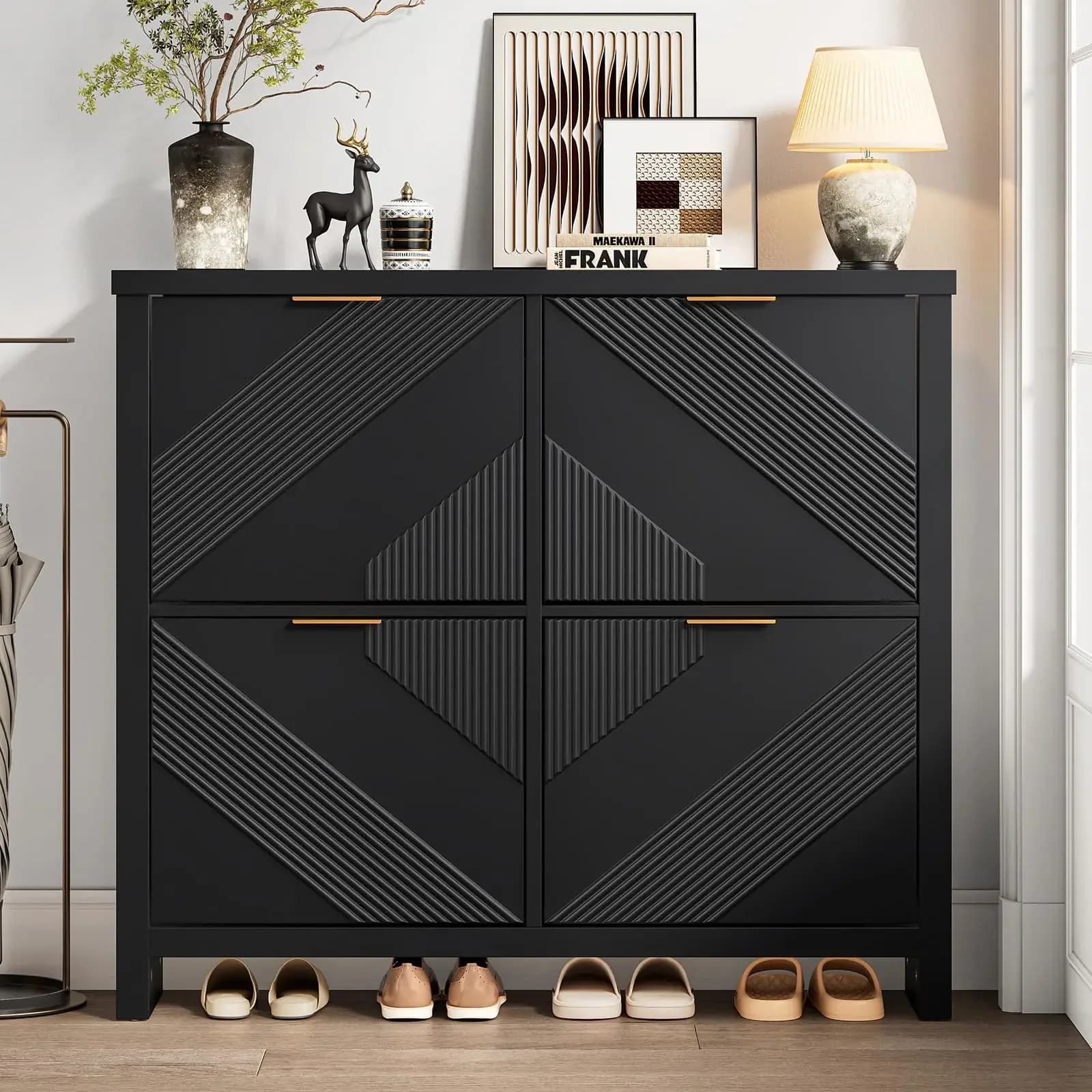 Versatile Compact Sleek White Minimalist Shoe Cabinet Storage Tall Black Metal Rustic Shoe Cabinet Mueble Zapatos Home Furniture